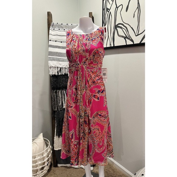 NEW JONES NEW YORK Women's Pink Multi Paisley 100% SILK DRESS Sz 12 $170.00 - Picture 1 of 8